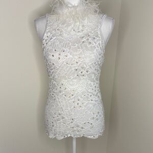 Three Piece White Embellished Lace Costume. Small